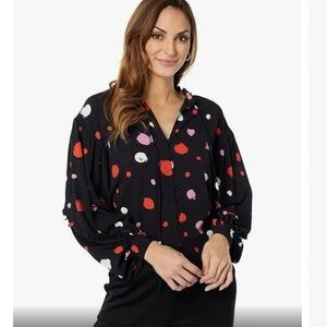 Ted Baker London - Sunrai Spot Print Frilled Blouse - black - size 4 US L